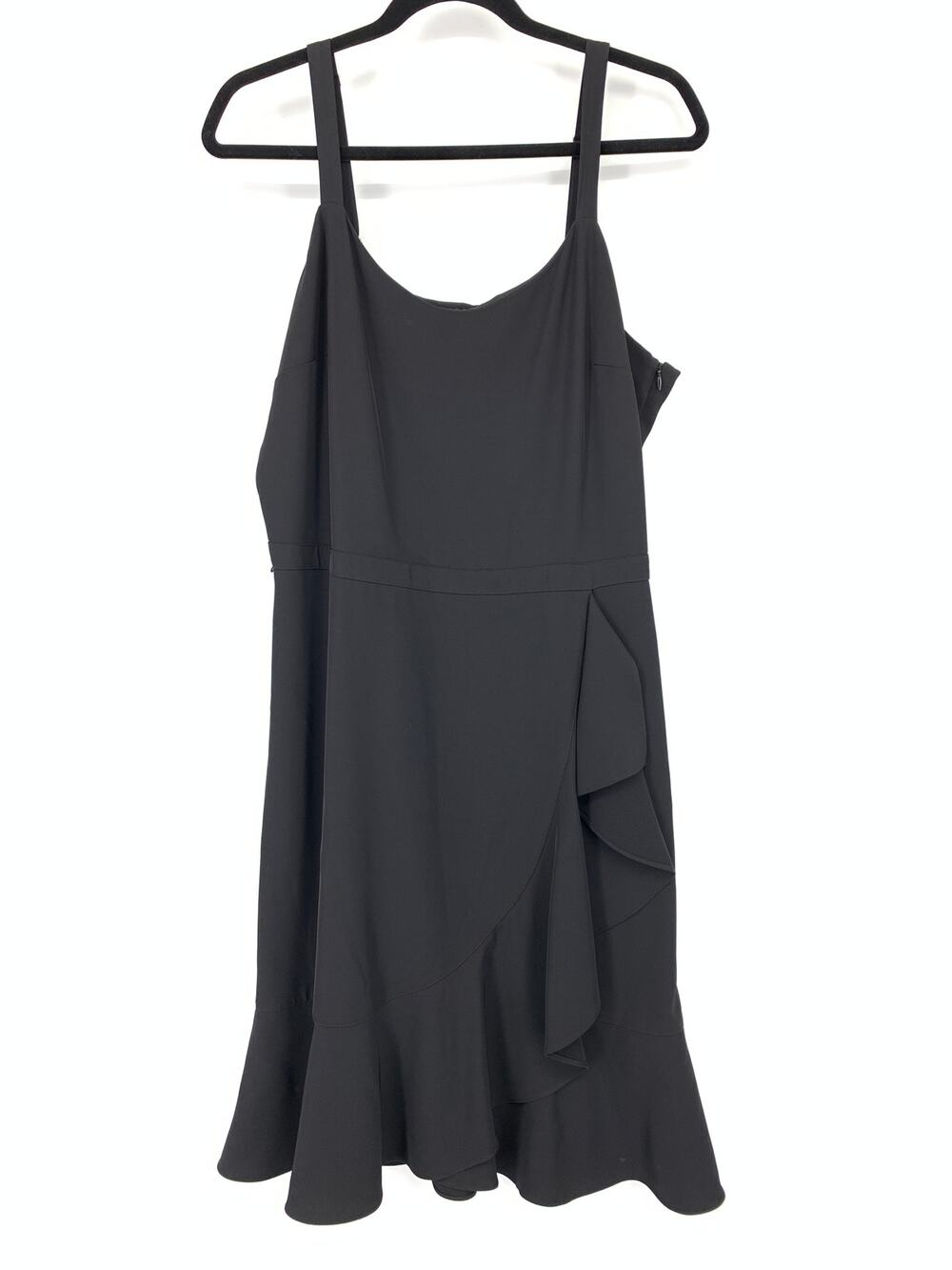 Saks Fifth Avenue A-Line Shift Dress Womens Size 14 Draped Front Ruffle Black
